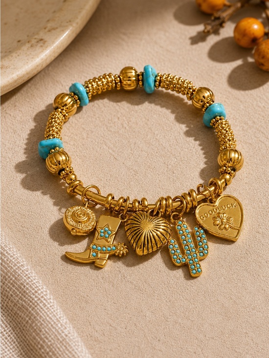 Anthropologie Jewelry - Gold-Tone Bracelet with Turquoise Accents